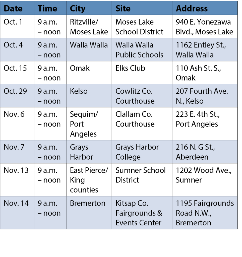 Table of Center for Government Innovation outreach events in fall 2019