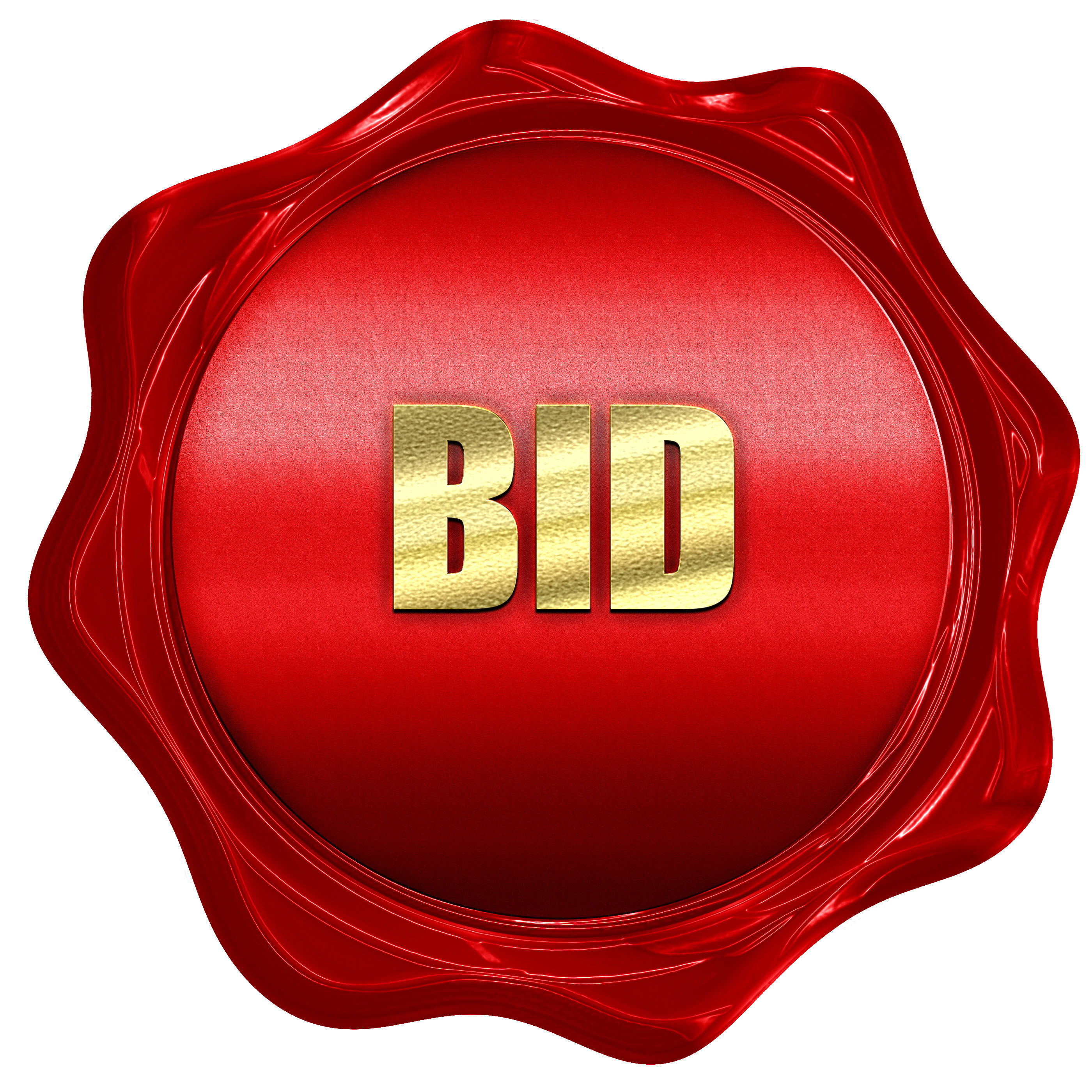 bid, 3D rendering, red wax stamp with text