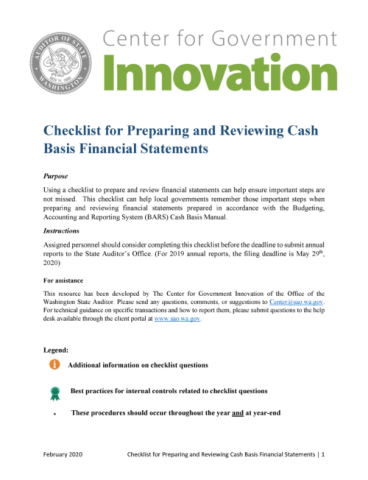 Cover of "Checklist for Preparing and Reviewing Cash Basis Financial Statements"