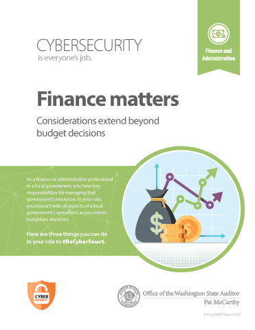 Cover of cybersecurity resource for finance and administration professionals in local government