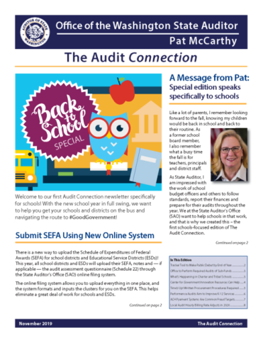 Cover of Audit Connection newsletter on K-12 issues
