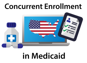 illustration of computer screen showing map of USA with pill bottle and medical chart