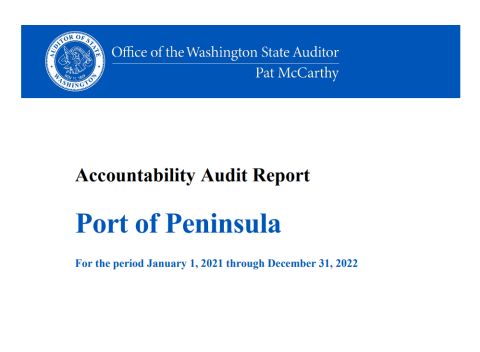 A screen capture of the report cover for the Port of Peninsula's accountability audit. 