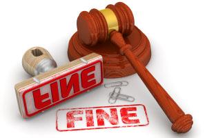 gavel and red stamp indicating FINE