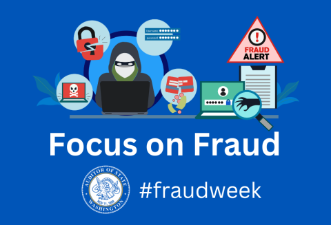 graphic illustration of a fraudster with phrase Focus on Fraud