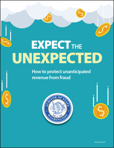 cover to guide with clouds and money falling from the sky with title: Expect the Unexpected: How to Protect Unanticipated Revenue from Fraud