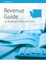 Cover for Revenue Guide For Washington Cities and Towns (Nov 2023) with notebook, pen and small map of Washington state