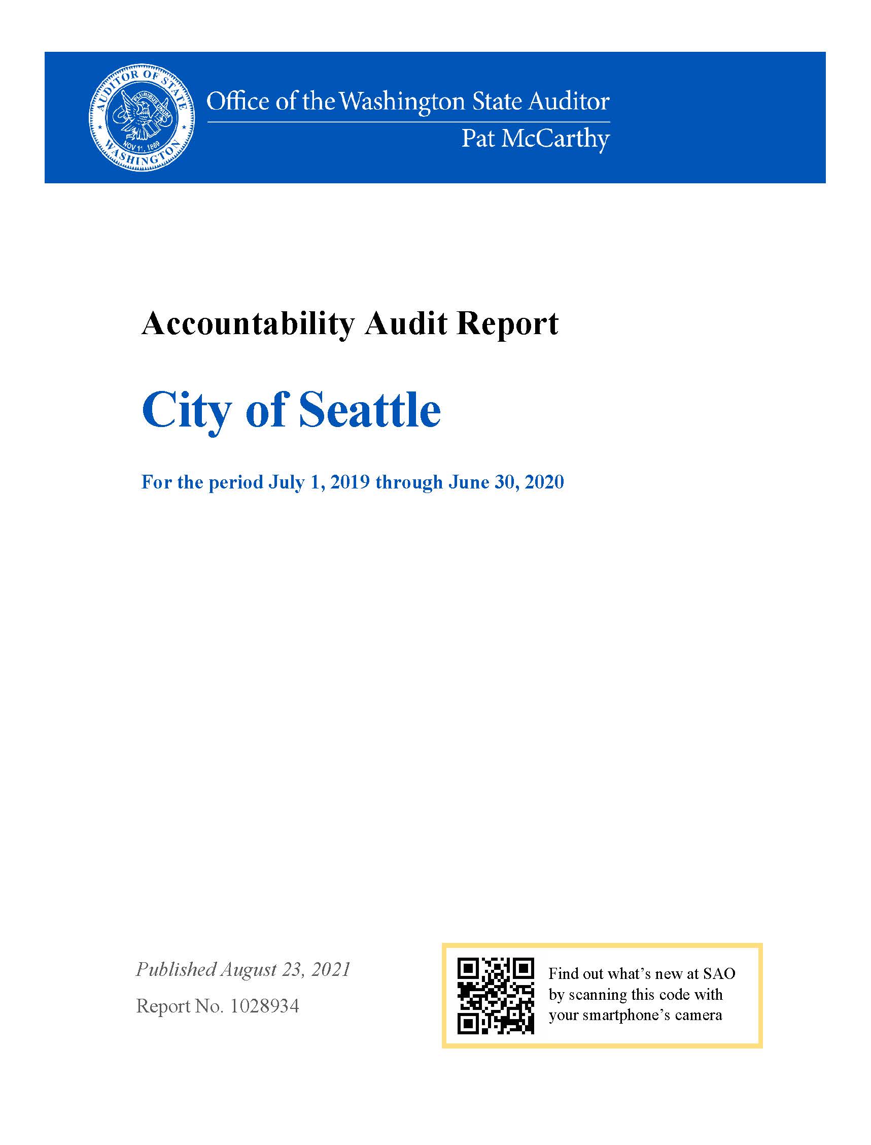 State Auditor’s Office releases City of Seattle audit - Office of the ...